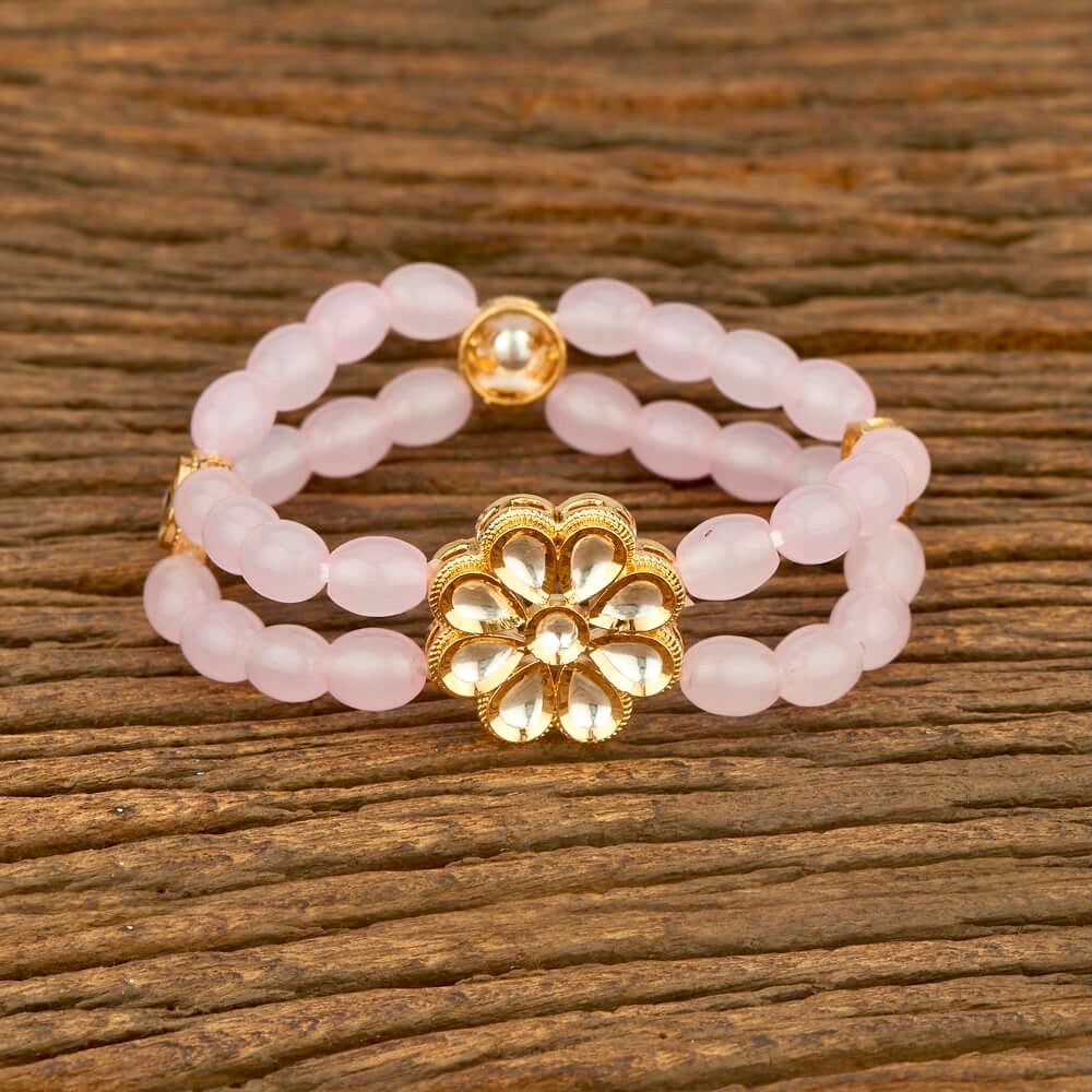 Zevar Bead & Kundan Flower Bracelet - Light Pink