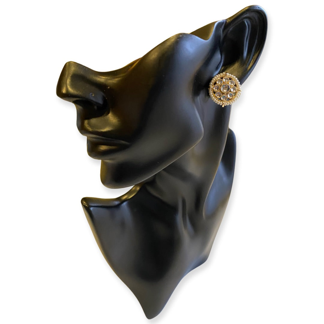 Kaya Kundan and Pearl Stud Earrings