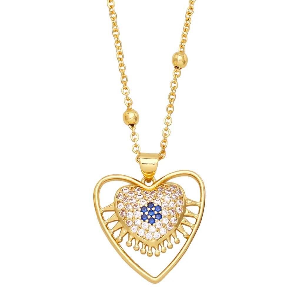 All Heart Evil Eye Pendant Chain Necklace