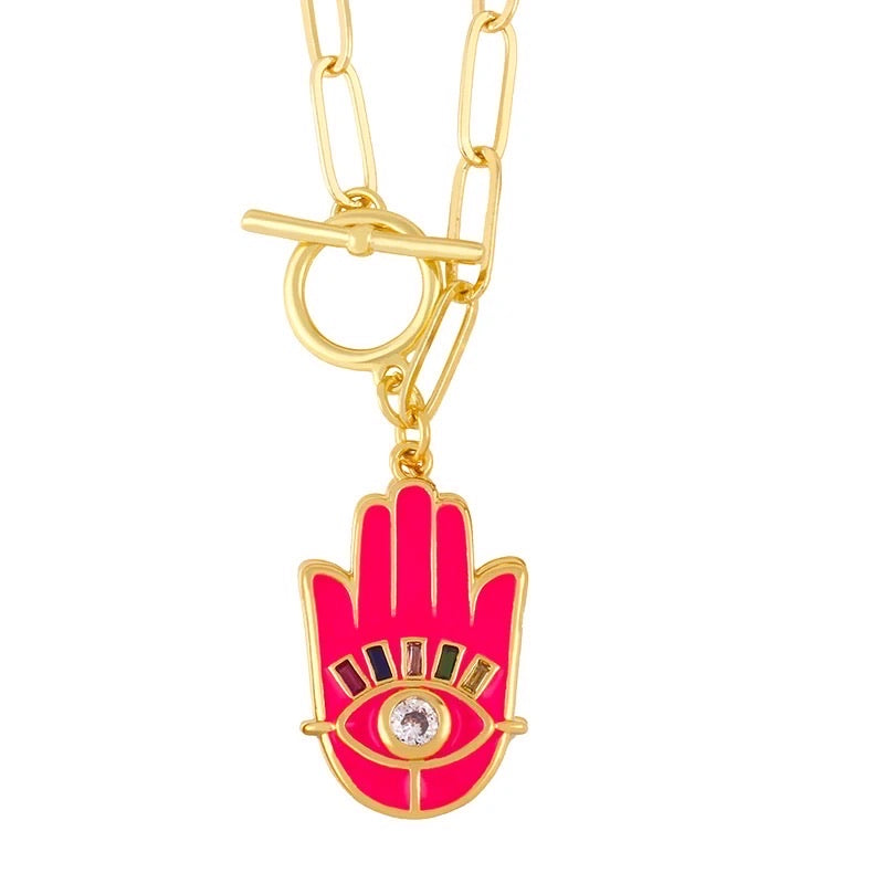 Hamsa Evil Eye Soul Link Necklace Red