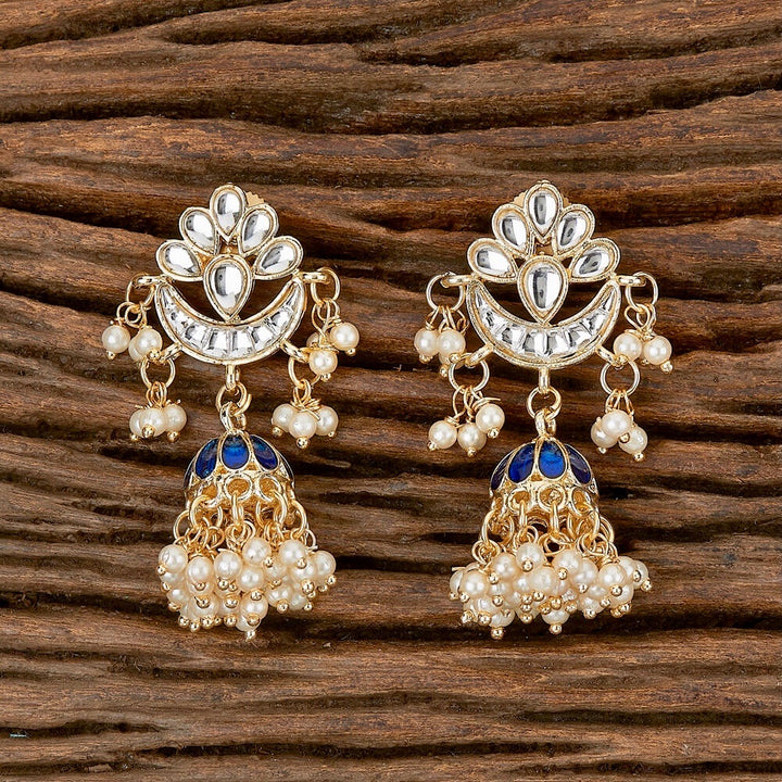Chaand Moti Jhumka Earrings - Blue