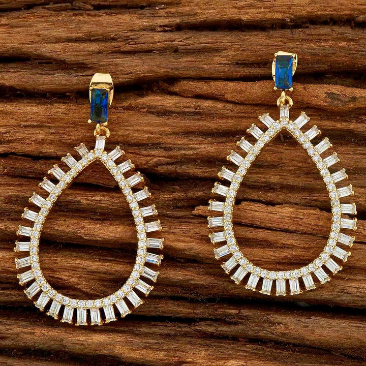 Minerva Cz & Blue Stone Stud Dangler CZ Earrings