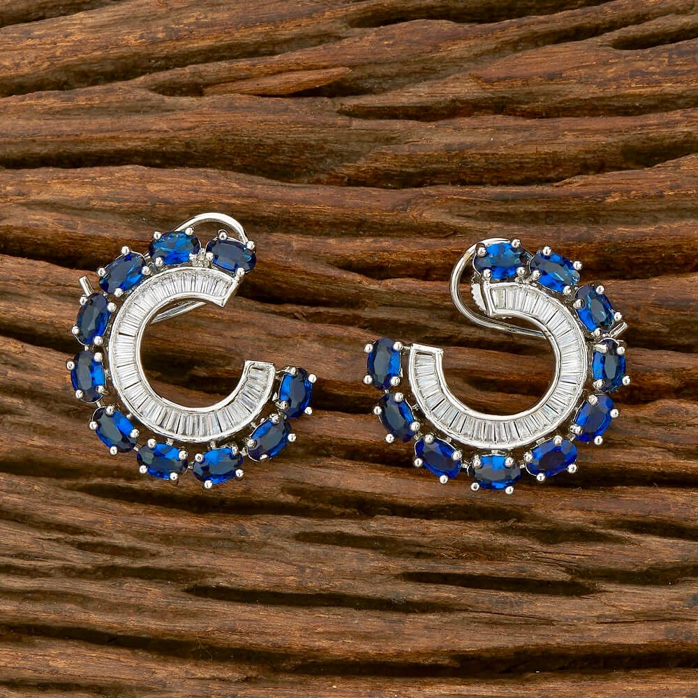 Doris White-Toned Blue & White Stone CZ Earrings