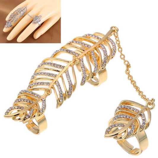 Feather Chain Duo Ring Silver