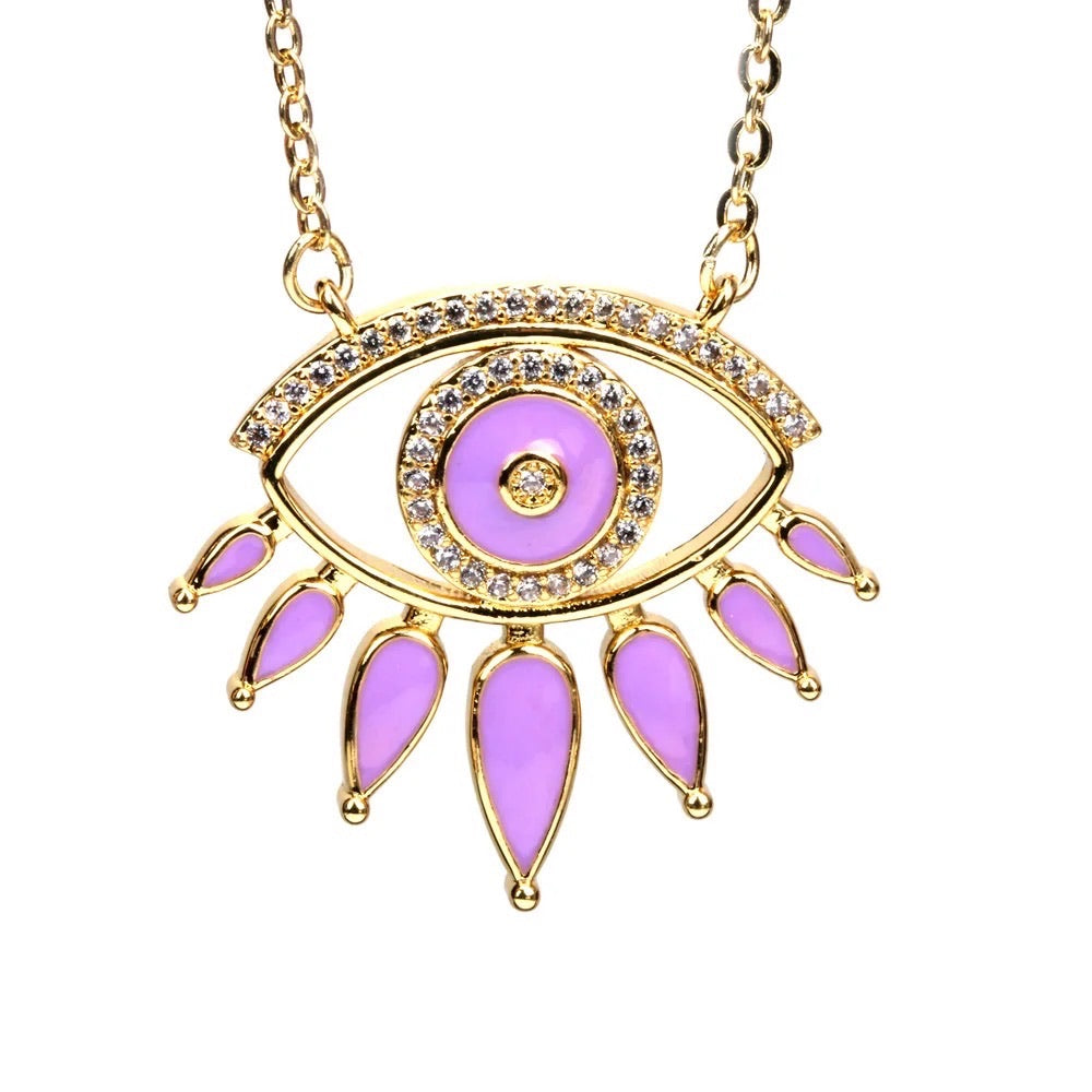 Petra Purple Evil Eye Enamel And Stone Pendant Chain