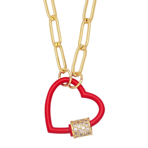 Amore Enamel Heart Link Chain Pendant Necklace