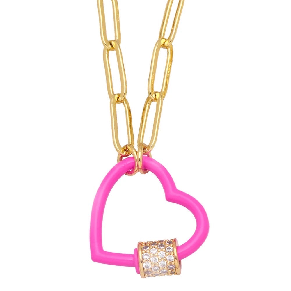 Amore Enamel Heart Link Chain Pendant Necklace