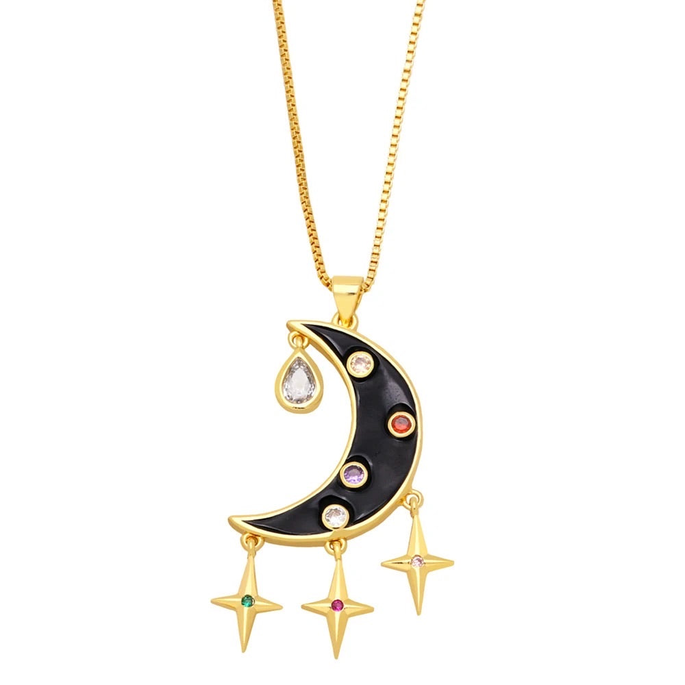 Moonomens Enamel and Stone Pendant Necklace