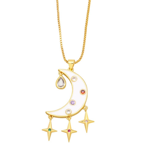 Moonomens Enamel and Stone Pendant Necklace