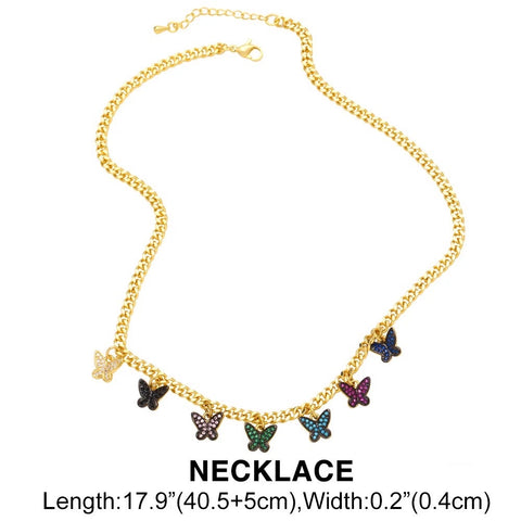 Rainbow Butterfly Drop Link Chain Necklace