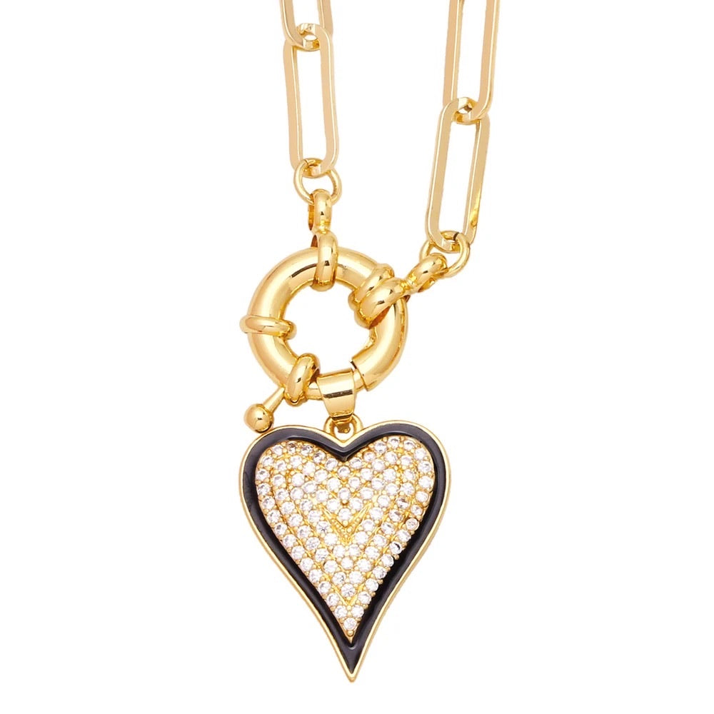 Enamel Heart Of Stone Link Chain Pendant Necklace
