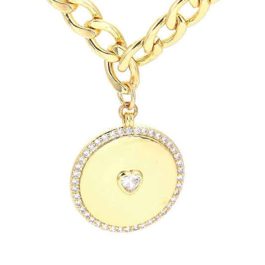 Heart in Links Chain Pendant Statement Necklace