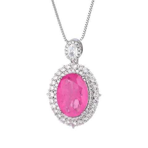 Candy Drop Pink Sapphire & Cubic Zircon Pendant Chain Necklace
