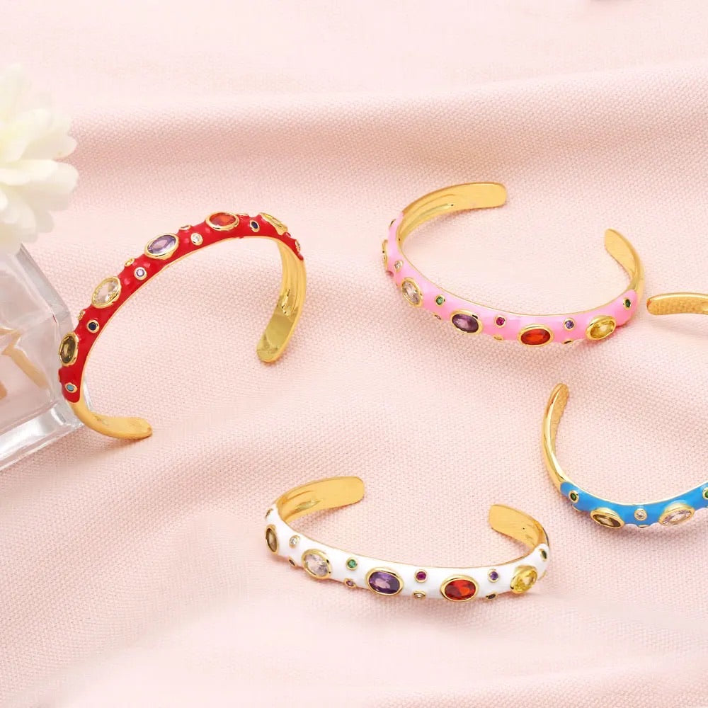 Candy Drops Enamel and Stone Cuff Bracelets