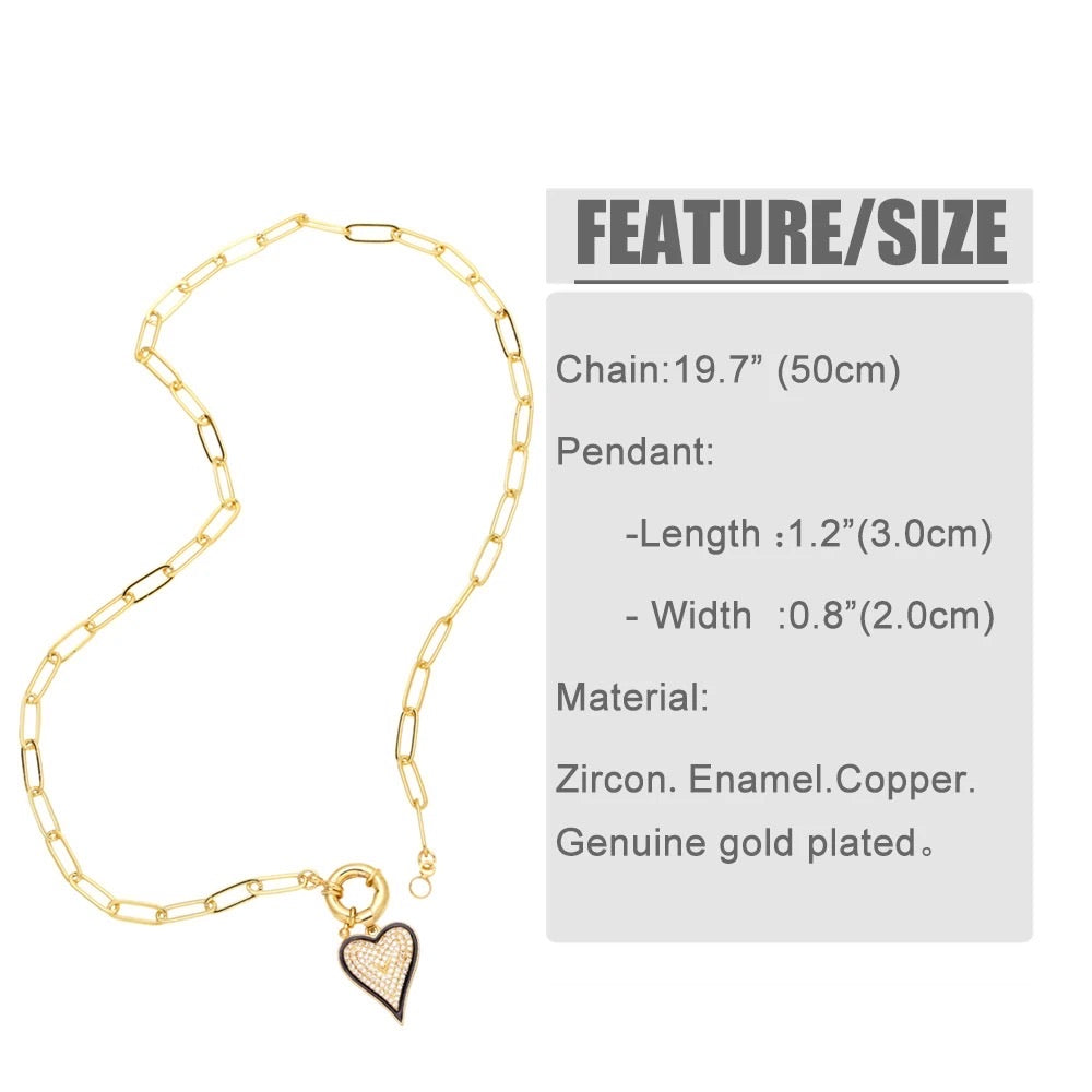 Enamel Heart Of Stone Link Chain Pendant Necklace