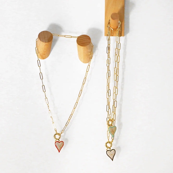 Enamel Heart Of Stone Link Chain Pendant Necklace