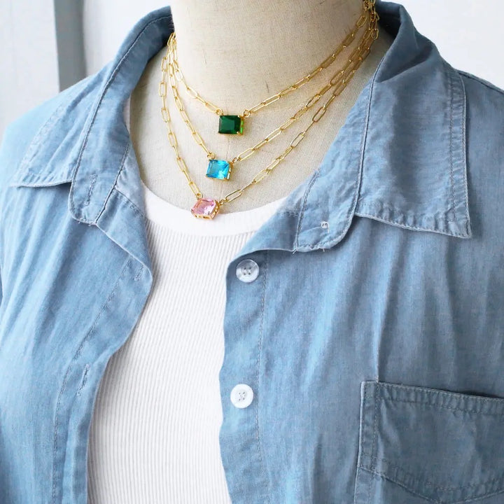 Ice Links and Stone Pendant Statement Necklace