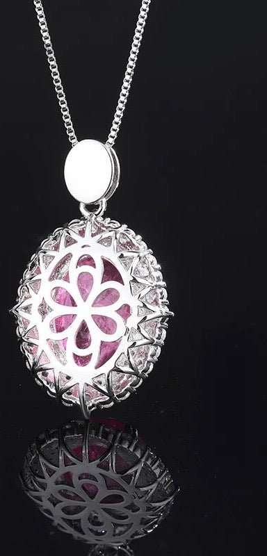 Candy Drop Pink Sapphire & Cubic Zircon Pendant Chain Necklace