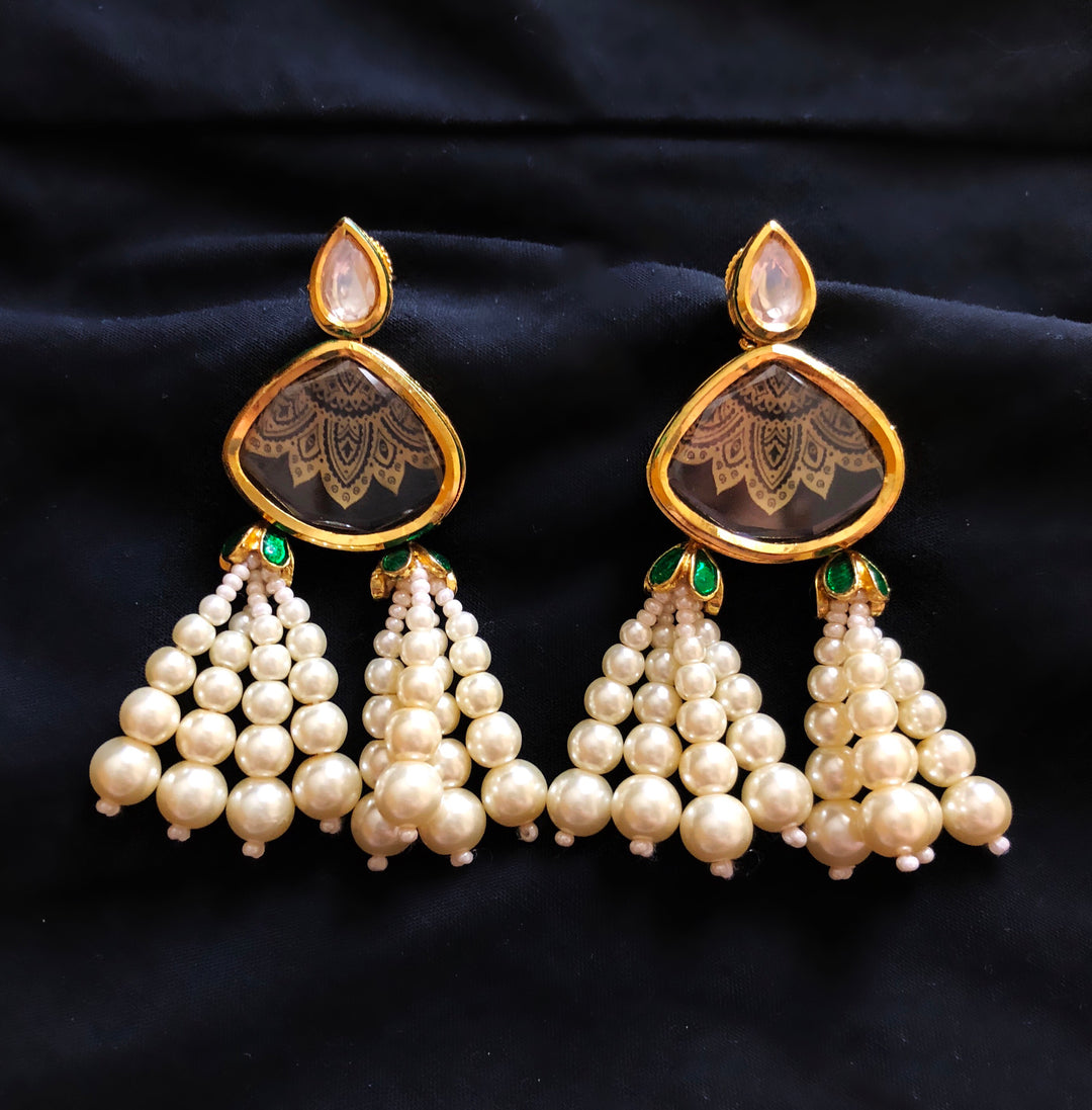 Jhoomar Kundan And Pearl Tassel Earrings