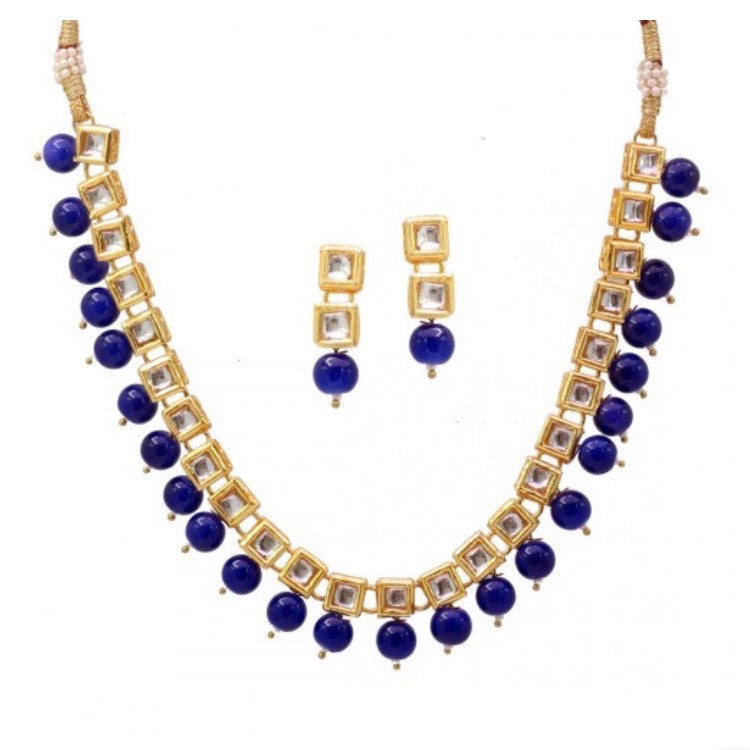 Kundan And Blue Pearl Necklace Set