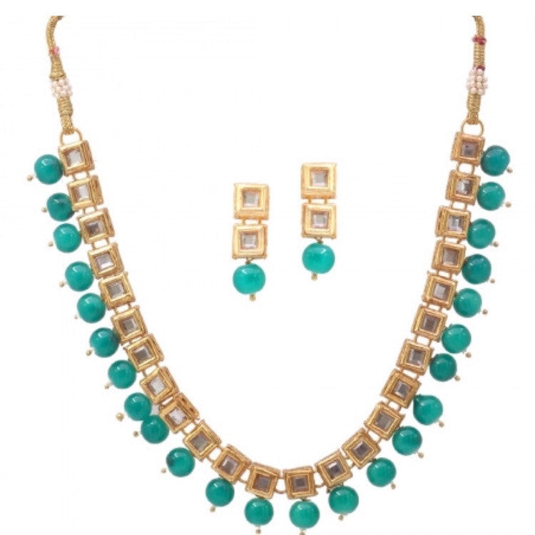 Kundan And Green Pearl Necklace Set
