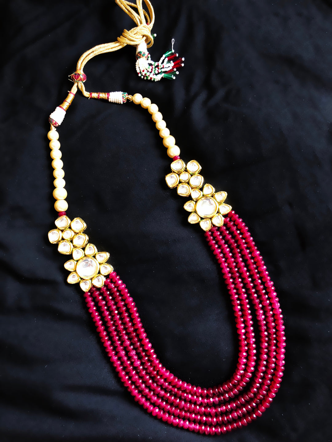 Tara Kundan And Beaded Necklace Red