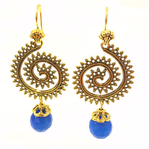 Twirl Drop Dangler Earrings - Gold & Blue