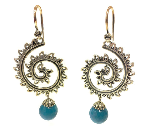 Twirl Drop Dangler Earrings - Silver & Blue