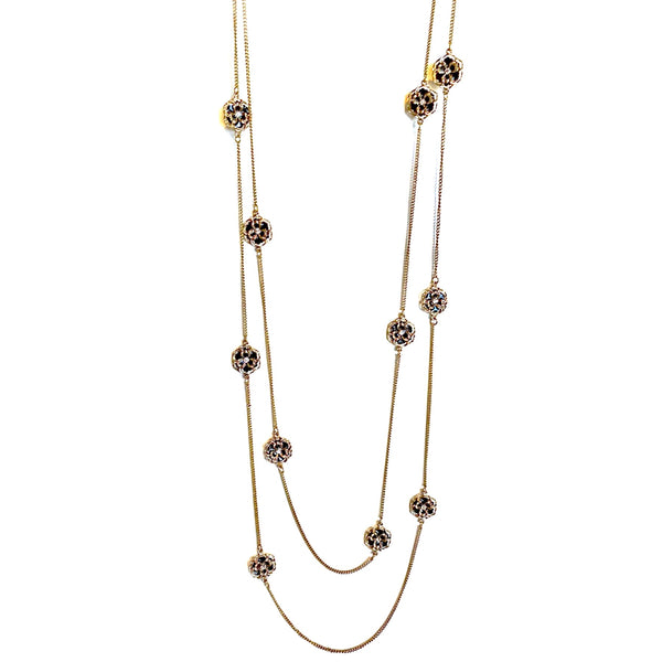 Rosy Vintage Multi-chain Long Necklace