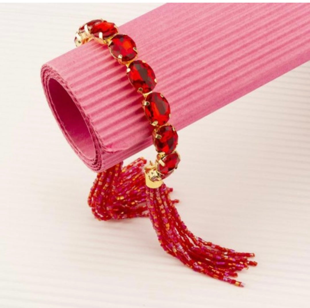 Crystal Stone Tassel Bracelet Red