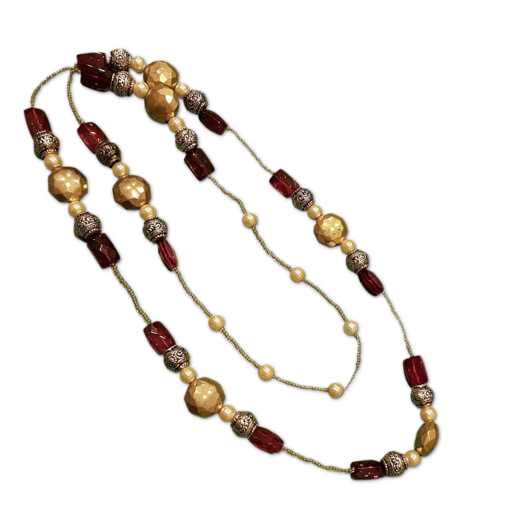 Beaded Long Bohême Necklace - Red