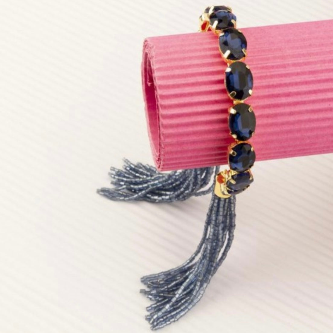 Crystal Stone Tassel Bracelet Blue