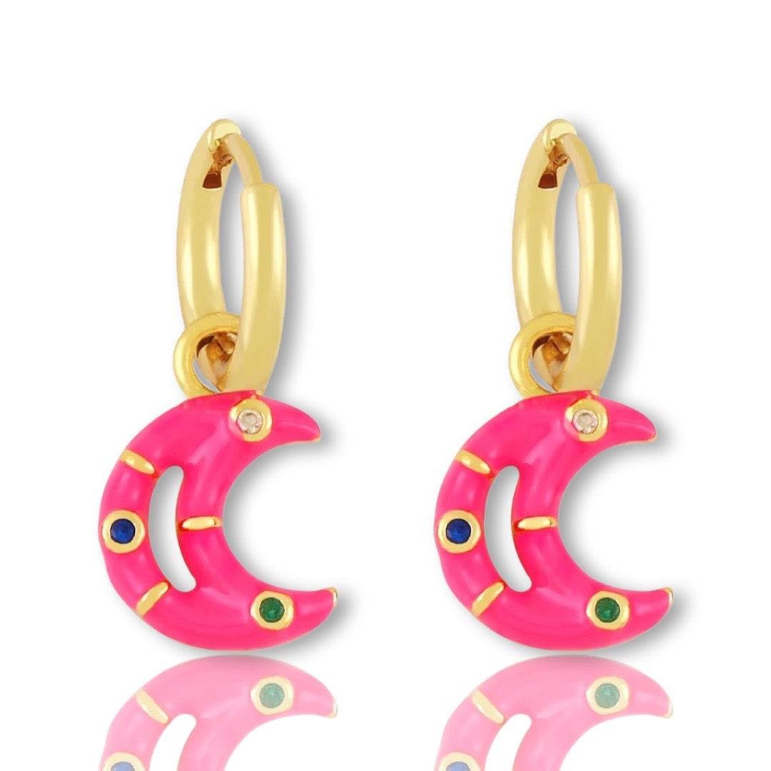 Candy Crescents Enamel And Stone Earrings